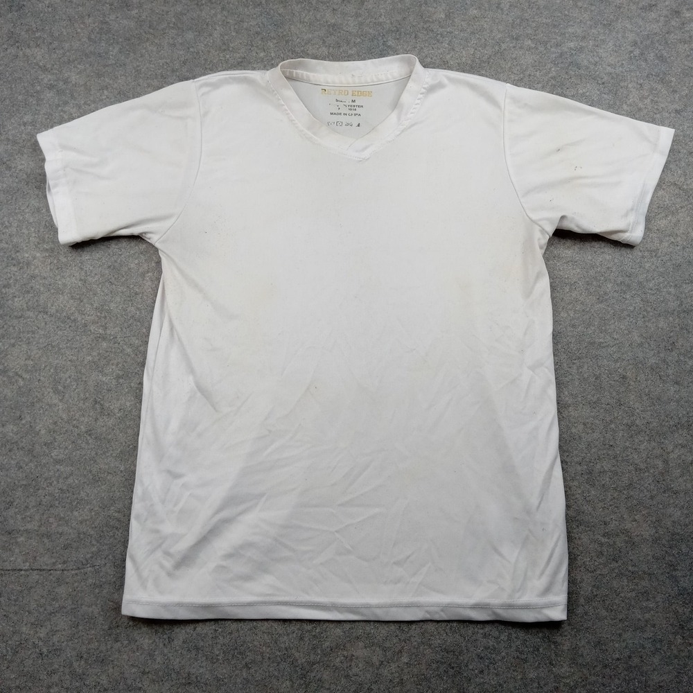 Retro Edge Shirt Mens Medium White V Neck Short Sleeve T-Shirt Basic Polyester
